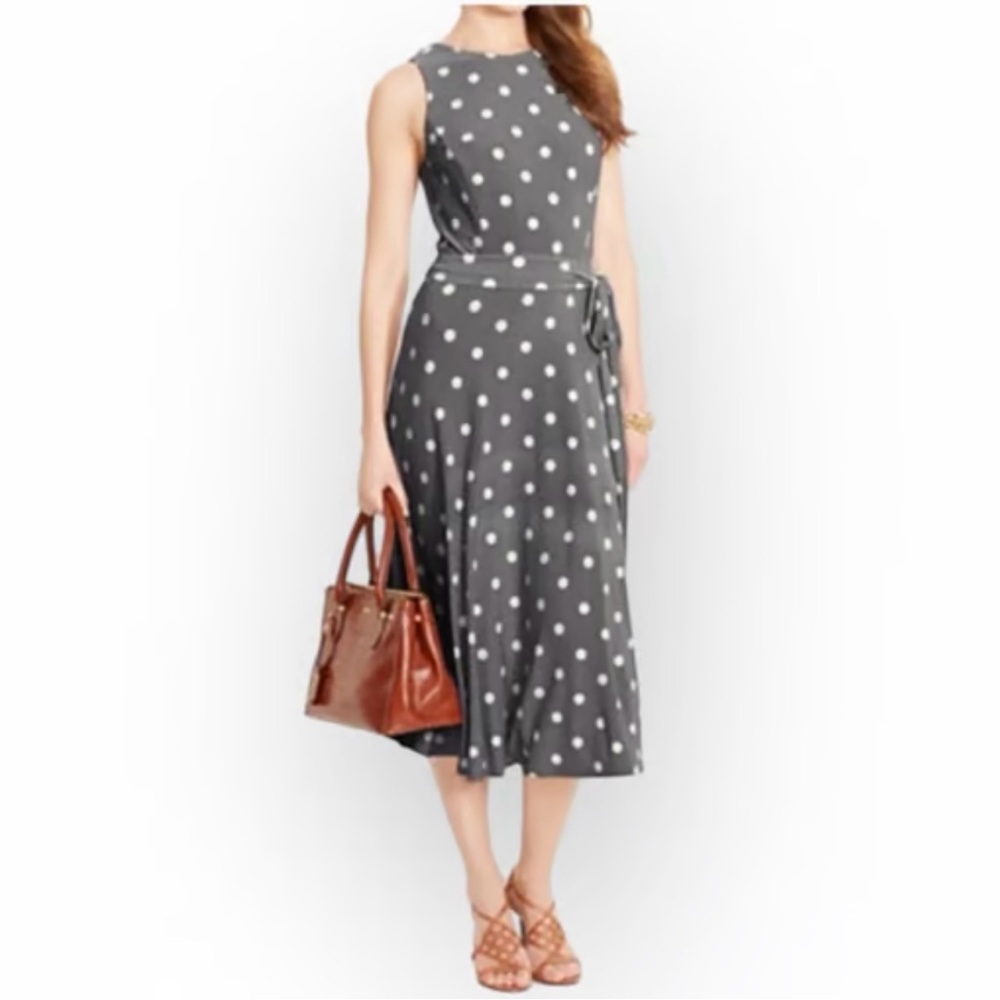 Lauren Ralph Lauren Grey and White Polka Dot Sleeveless Dress
